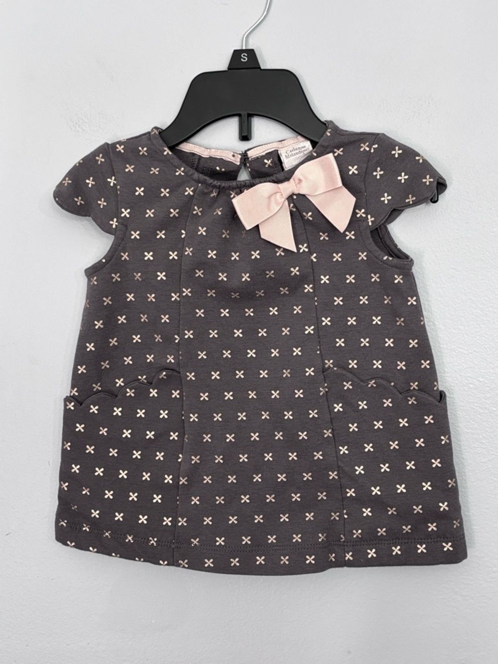Catherine Malandrino Baby Girls Grey A-line Summer Dress Gray Pink Bow 12 Months